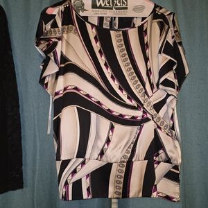 White House Black Market Geometric Blouse - Black, Cream, Pink